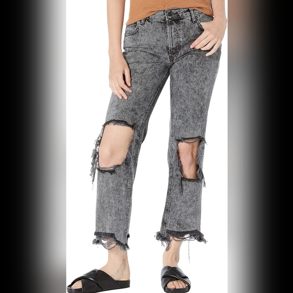 Free People Maggie Mid-Rise Straight Leg Jeans Bottlerocket Black Size 25